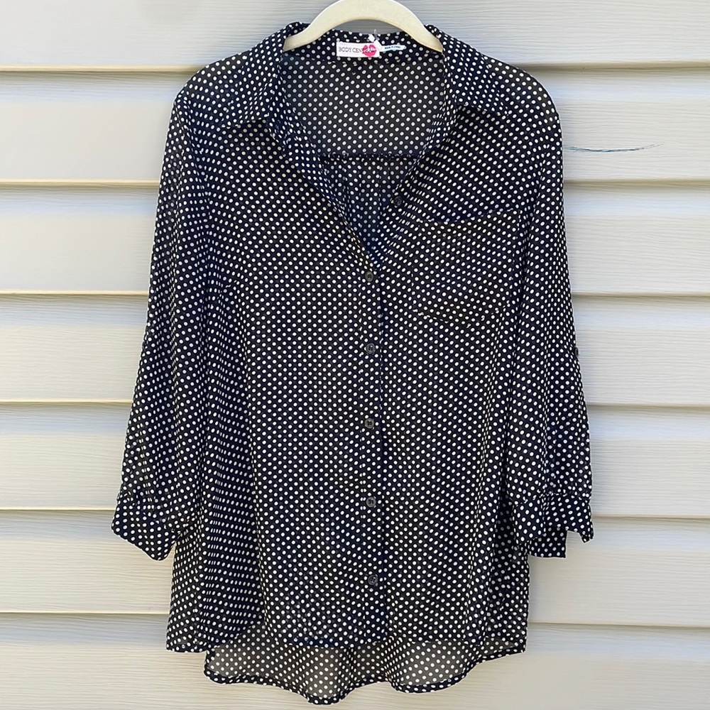 Polka Dot Collared Button-Down Blouse